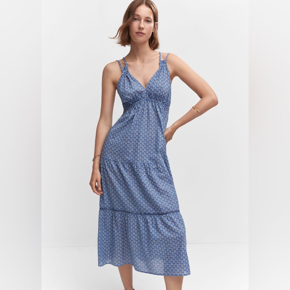 MANGO Printed flared dress blue - NWT